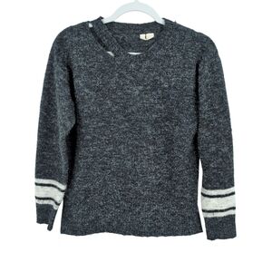 Moth Anthropologie Split Collar Women's Small Grey Fuzzy Sweater Crew Neck